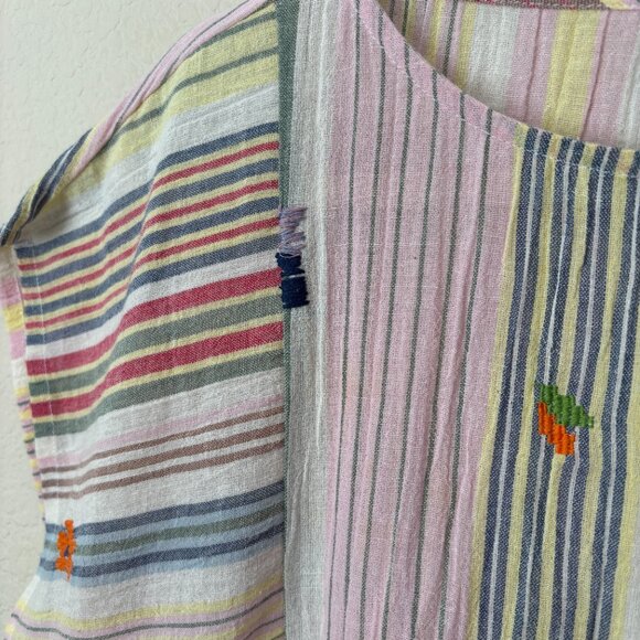 Ivy Jane Embroidered Cotton Mixed Stripe Boxy Boho Blouse Top - Picture 8 of 13